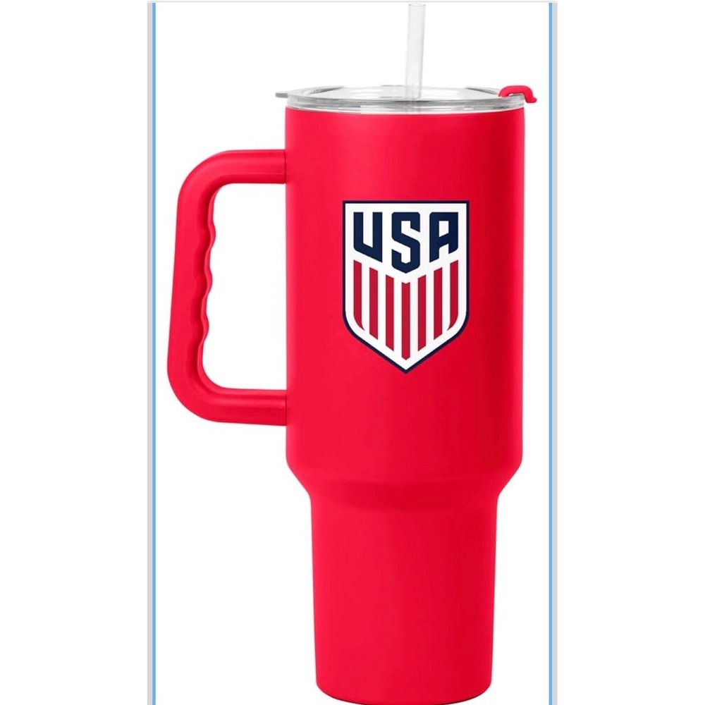 Logo Brands US Soccer 40 oz Tumbler with Handle Red Stainless Steel Straw Mug